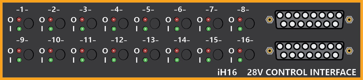 The iH16 is a 16 channel controller for 28 Volt operant box devices